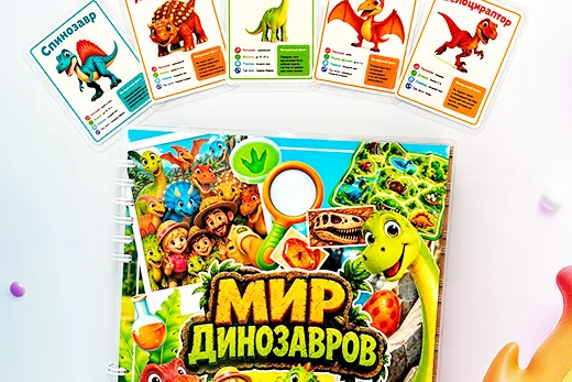 альбом-Мир-динозавров-на-липучках-с-джунглями-лабораторией-скелетом-и-динозаврами